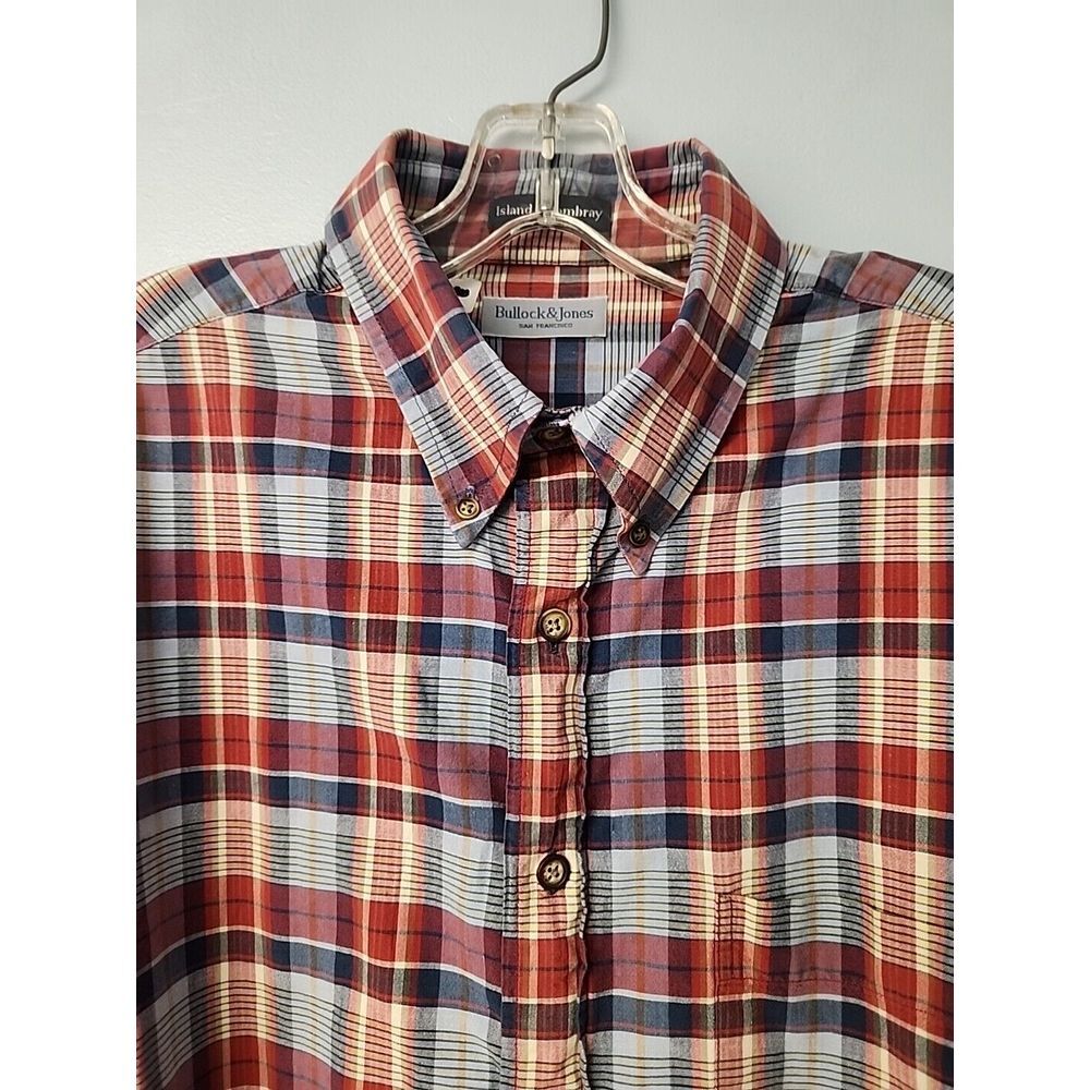 Bullock & Jones Mens‎ L 100% Premium Woven Cotton Multi Color Check Plaid Shirt - Picture 2 of 8